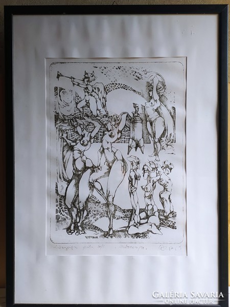 Studio '91 large lithograph, in original frame, signed, 73 x 53 cm