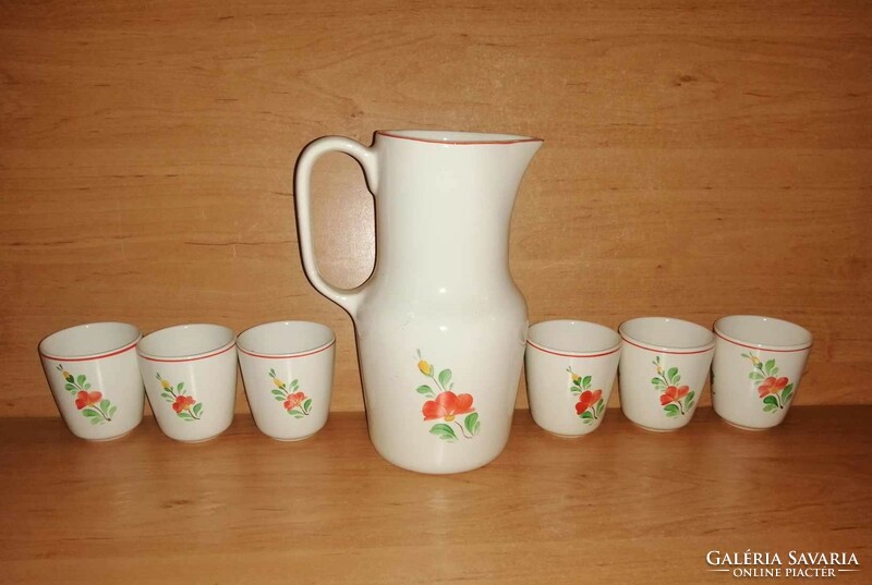 Rare granite floral pattern drinking set - 1 jug with 6 glasses (27/d)