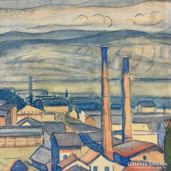 Raidl Antal - Észak Budapesti gyárak - 1924 - akvarell -