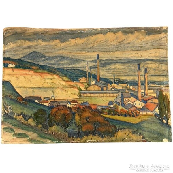 Raidl antal - North Budapest factories - 1924 - watercolor -