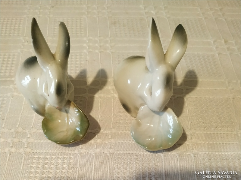 Pair of old Zsolnay porcelain bunnies