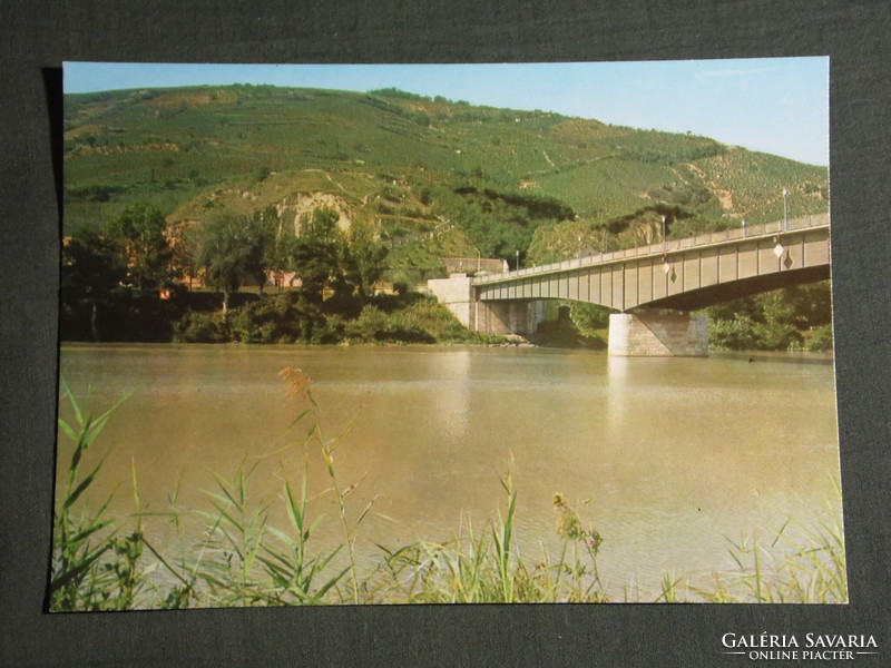 Képeslap,Postcard, Tokaj, látkép részlet, szőlőhegy, híd, 1970-80