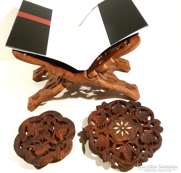 Decorative carved Transylvanian pot coaster and cook book holder