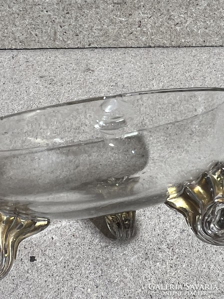 Szecessziós üveg fém asztalközép, kináló, 10 x 5 cm-es. 4017