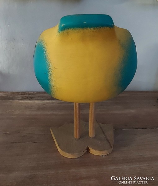 Ceramic figural sculpture, flower holder, cockatoo, parrot, toucan, bird-shaped blue-yellow color