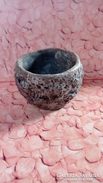 Amorphous black brown raku ceramic cup, oriental style decorative cup