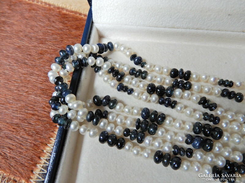 Real tiny freshwater pearl string with sapphire stones﻿