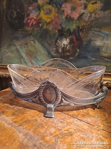 Antique silver-plated pewter with glass insert