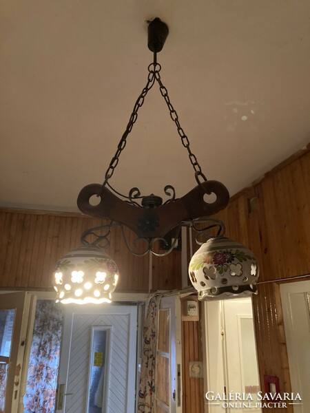 Wrought iron-porcelain chandelier