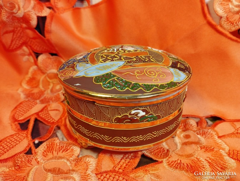Gyönyörű antik japán Satsuma ékszertartó porcelán, szelence