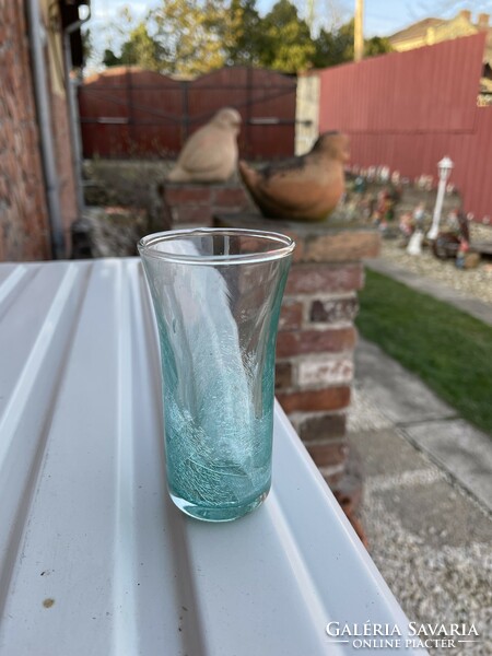 Türkisz váza vagy röviditalos repesztett Fátyolüveg fátyol karcagi berekfürdői üveg pohár Gyűjtői