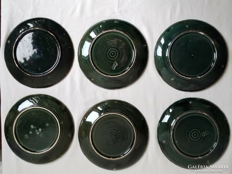 Antique old art nouveau earthenware majolica glazed ceramic small plate cake set 6 pcs flower pattern