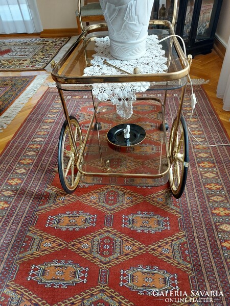 Copper vintage party cart with glass top for sale