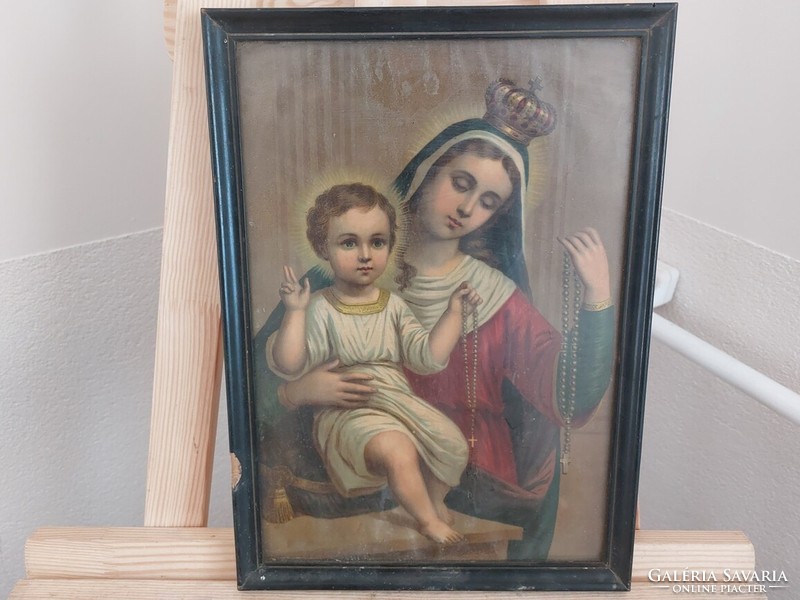 (K) antique holy picture with frame 26x36 cm