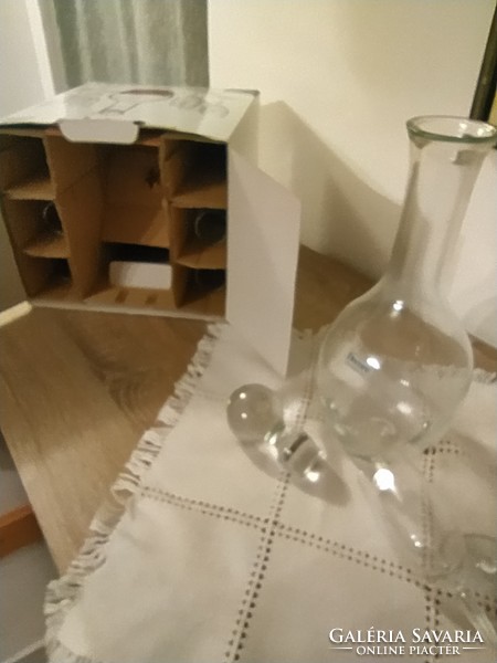 Retró pohár készlet dobozában   kristály pohár + üvegpalack