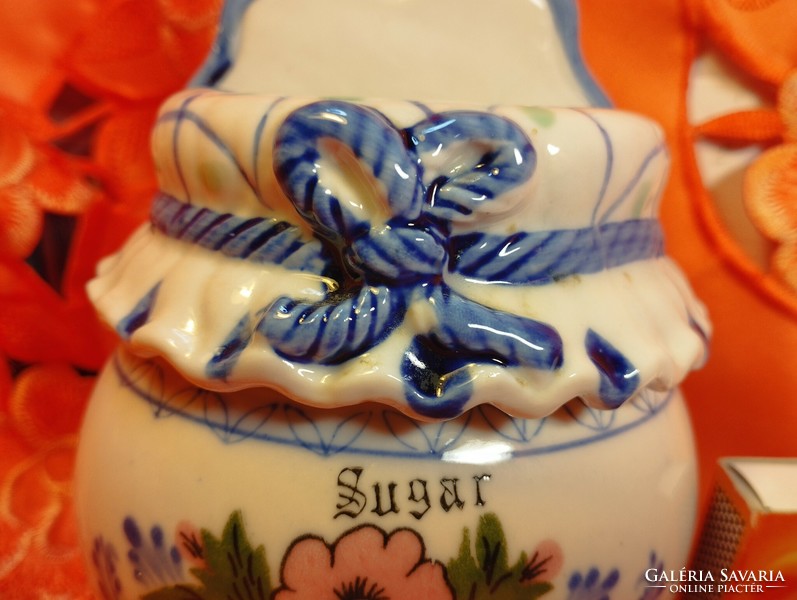 Porcelain sugar bowl, polka dots, bows, flowers