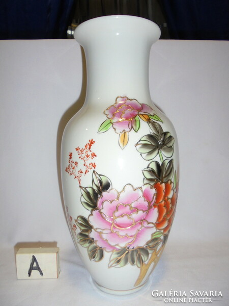Kínai porcelán váza - virágos, dúsan aranyozott - 31,5 cm