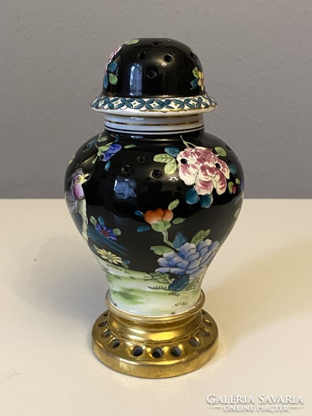Antique painted and marked porcelain lidded perfume bottle