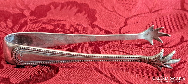 Régi ezüstözött cukorcsipesz, cukorfogó 5 (M4528)