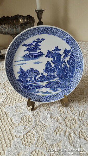 Spode English willow patterned porcelain plates with different patterns, 5 pcs.