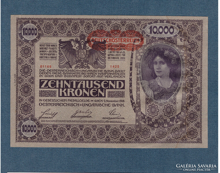 10000 Korona 1918 EF Deutscösterreich Ornamentika hátlap második kiadása