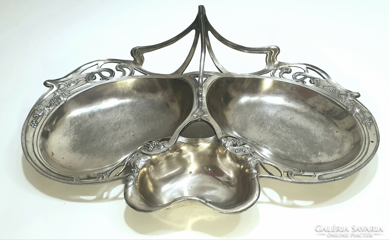 Art Nouveau large silver-plated silver 3-piece tray