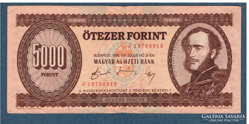 5000 Forint  1990 " J " Jelű NAGYON RITKA akár 1979 Szeptember 19. szülinaposnak!