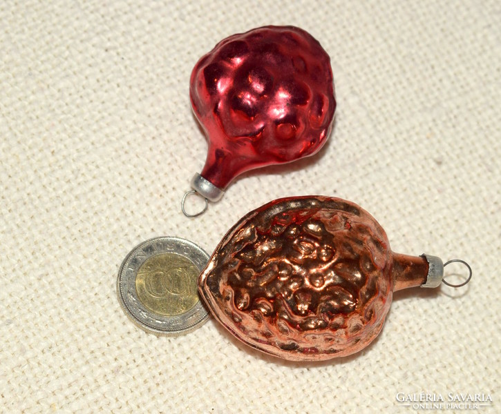2 pieces of old Christmas tree decorations glass walnuts and glass raspberries