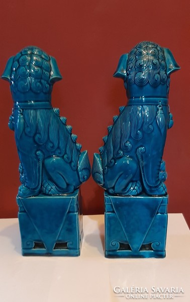 Kínai kék mázas porcelán Pho kutya, 2 db jelölt, hibátlanok, m: 29,5 cm