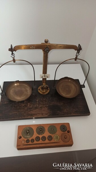 Antique apothecary scale with copper weight set
