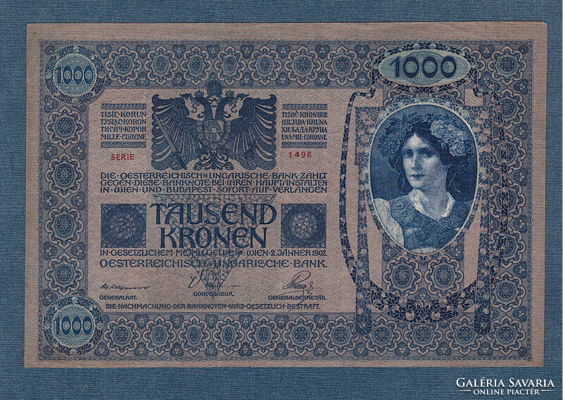 1000 Korona 1902 both sides German deutschösterreich stamp ef - aunc