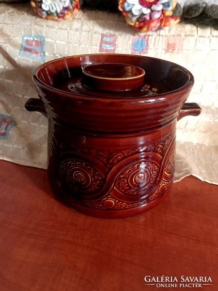 Marked, large ceramic bowl with lid