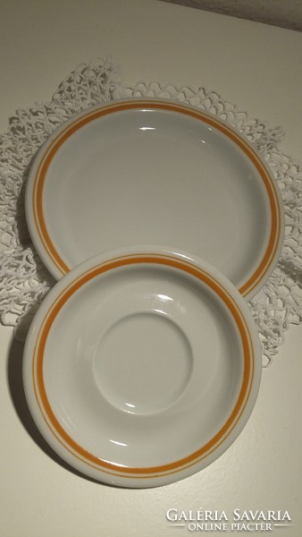 Alföldi porcelain yellow striped cake plate and coffee cup coaster