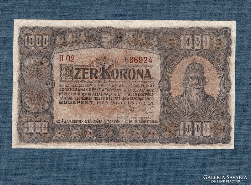 1000 Korona 1923 Magyar Pénzjegynyomda Rt Budapest