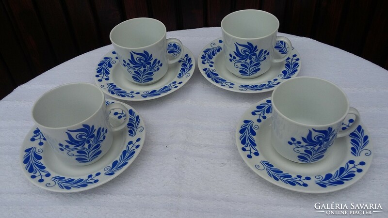 Alföldi porcelain coffee and mocha cup with saucer, blue Hungarian pattern