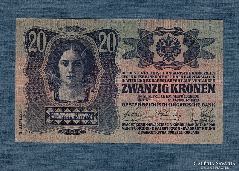 20 Korona 1913 II. Kiadás bélyegzés nélkül