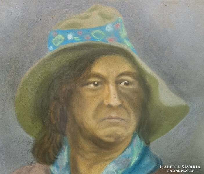 Amerikai őslakos férfi portréja - régi pasztell - indián