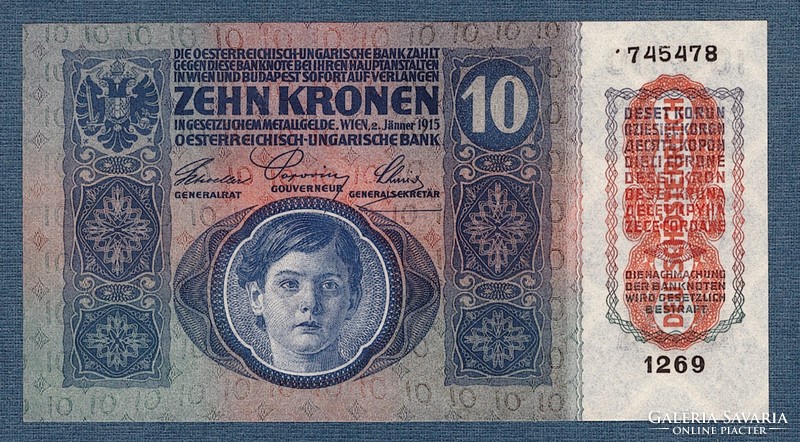 10 Korona 1915 Deutschösterreich Bélyegzés UNC Ofset