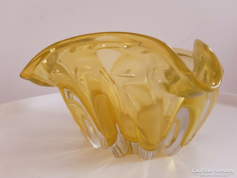 Bohémia Sárga Színű Üveg Asztalközép,Kínáló