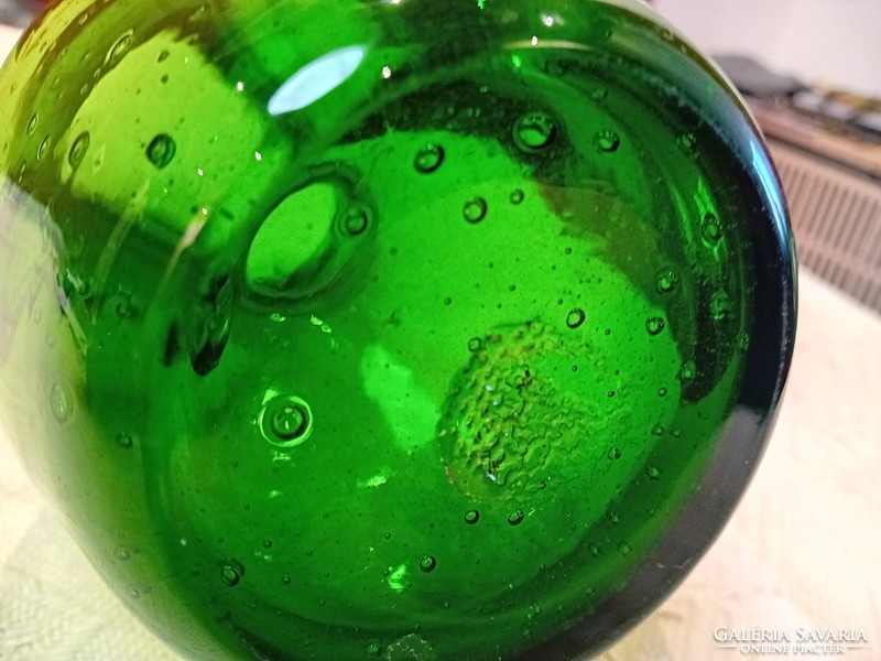 Broken, green, bubble glass vase