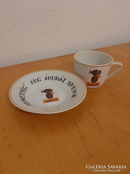 Hollóházi Omnia felirat logó kávés csésze