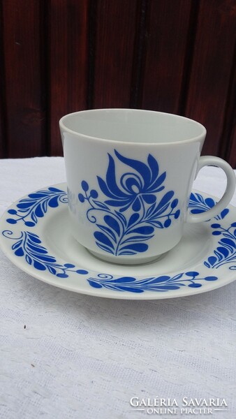 Alföldi porcelain coffee and mocha cup with saucer, blue Hungarian pattern