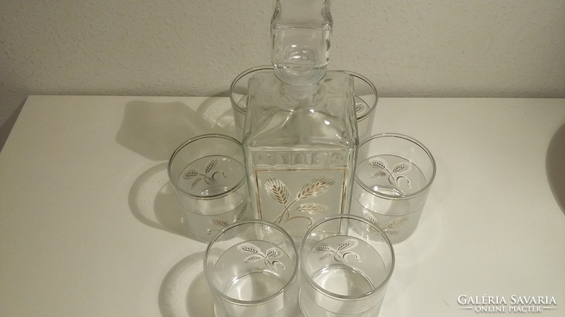 Whiskeys set, Italian, with gilded pattern, glass and 6 glasses