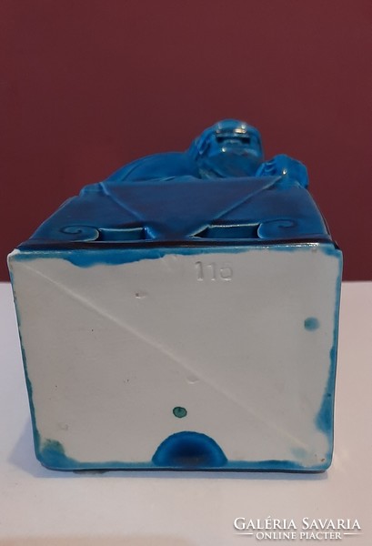 Chinese blue glazed porcelain pho dog, 2 marked, flawless, m: 29.5 cm