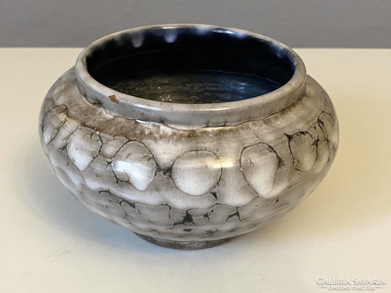Gray retro ceramic flower pot from Hódmezővásárhely