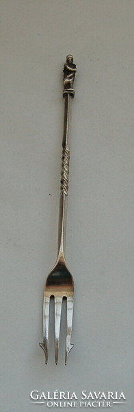 Antique silver-plated pickle/oyster/olive serving fork, marked