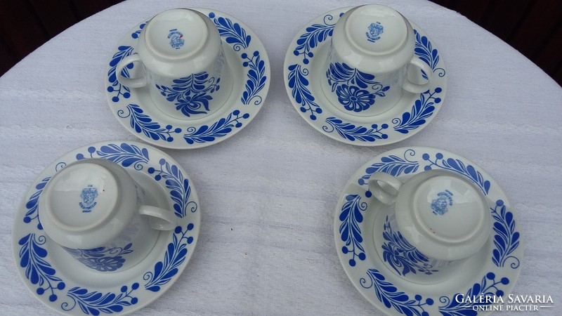 Alföldi porcelain coffee and mocha cup with saucer, blue Hungarian pattern