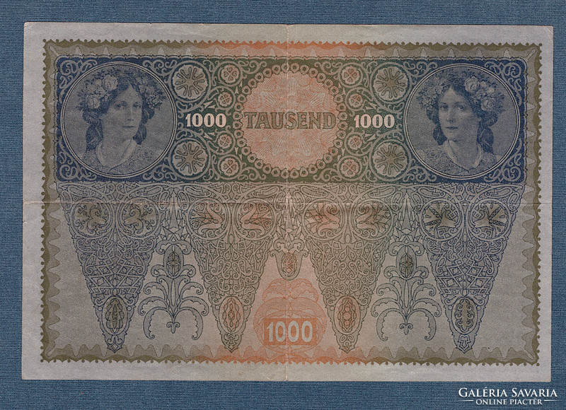 1000 Korona 1902 VF Deutschösterreich bélyegzés  Hátlap Ornament 2. Kiadás