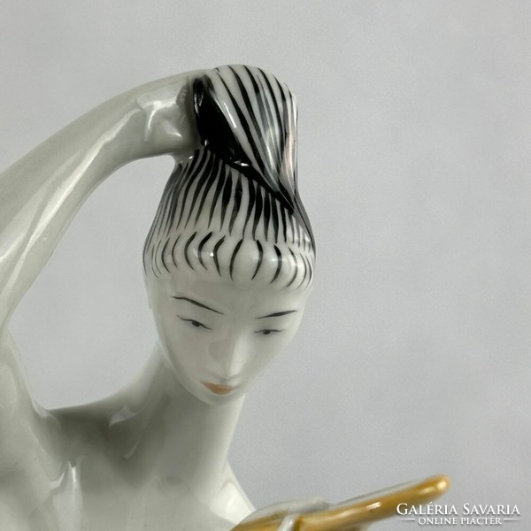 Zsolnay - Janos of Turkey - sculpture of a woman combing her hair - 1960