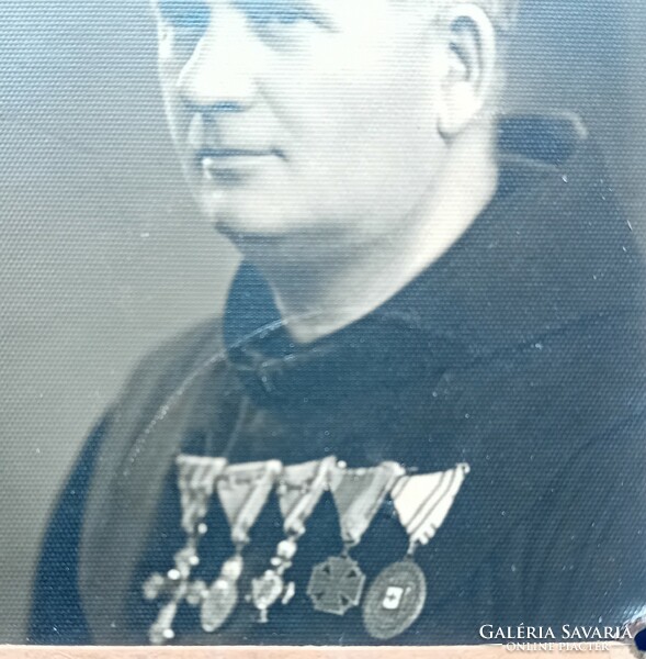II. World War II military photo with awards (camp chaplain) on ID card